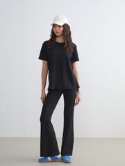 Xside Black Elastic Waist Flared Leg Women Leggings