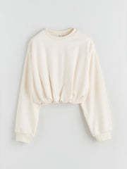 LCW Kids Ecru Crew Neck Basic Girls Sweatshirt