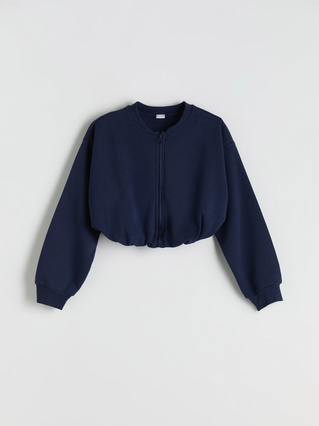 LCW Kids Navy Blue Girls Zippered Sweatshirt Hover Image