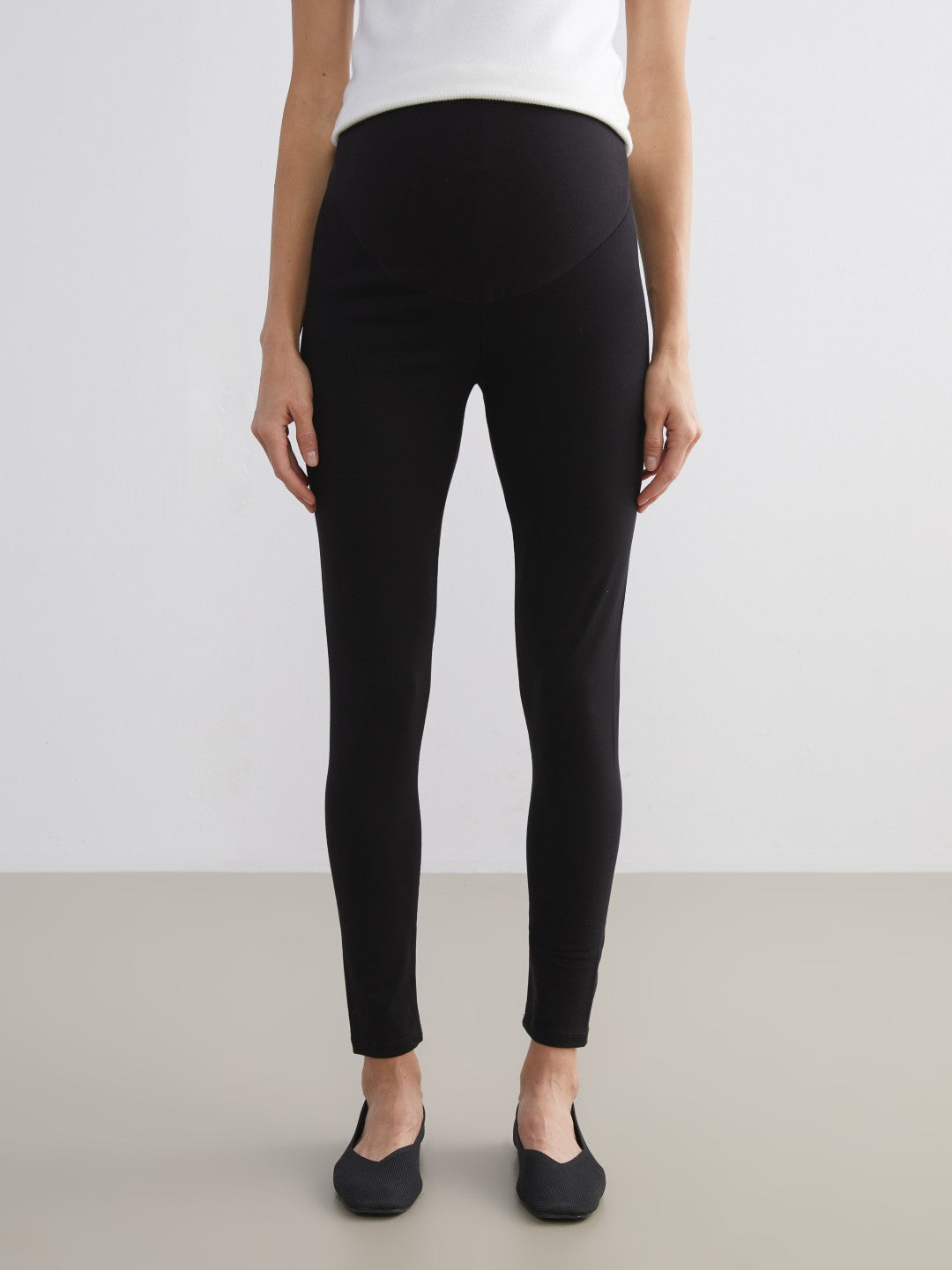 LCW Maternity Black Elastic Waistband And Abdominal Panel Maternity Leggings