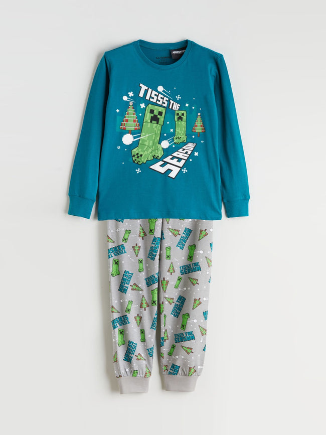 LCW Kids Crew Neck Minecraft Printed Boys Pyjama Set Hover Image