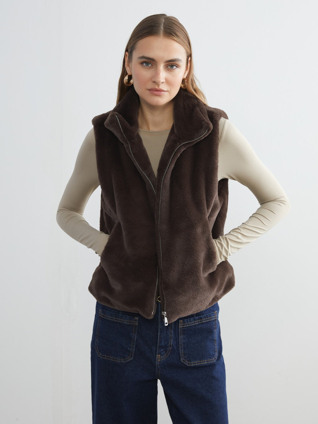 LCW Vision Stand Collar Women Fur Vest