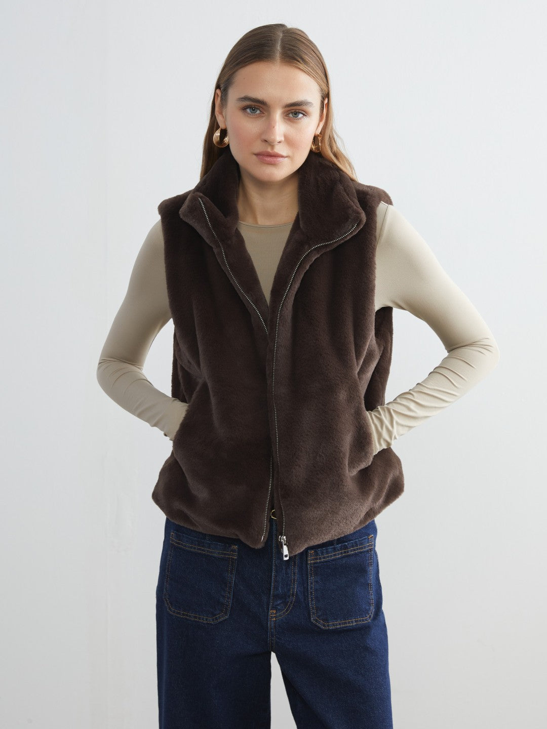 LCW Vision Stand Collar Women Fur Vest