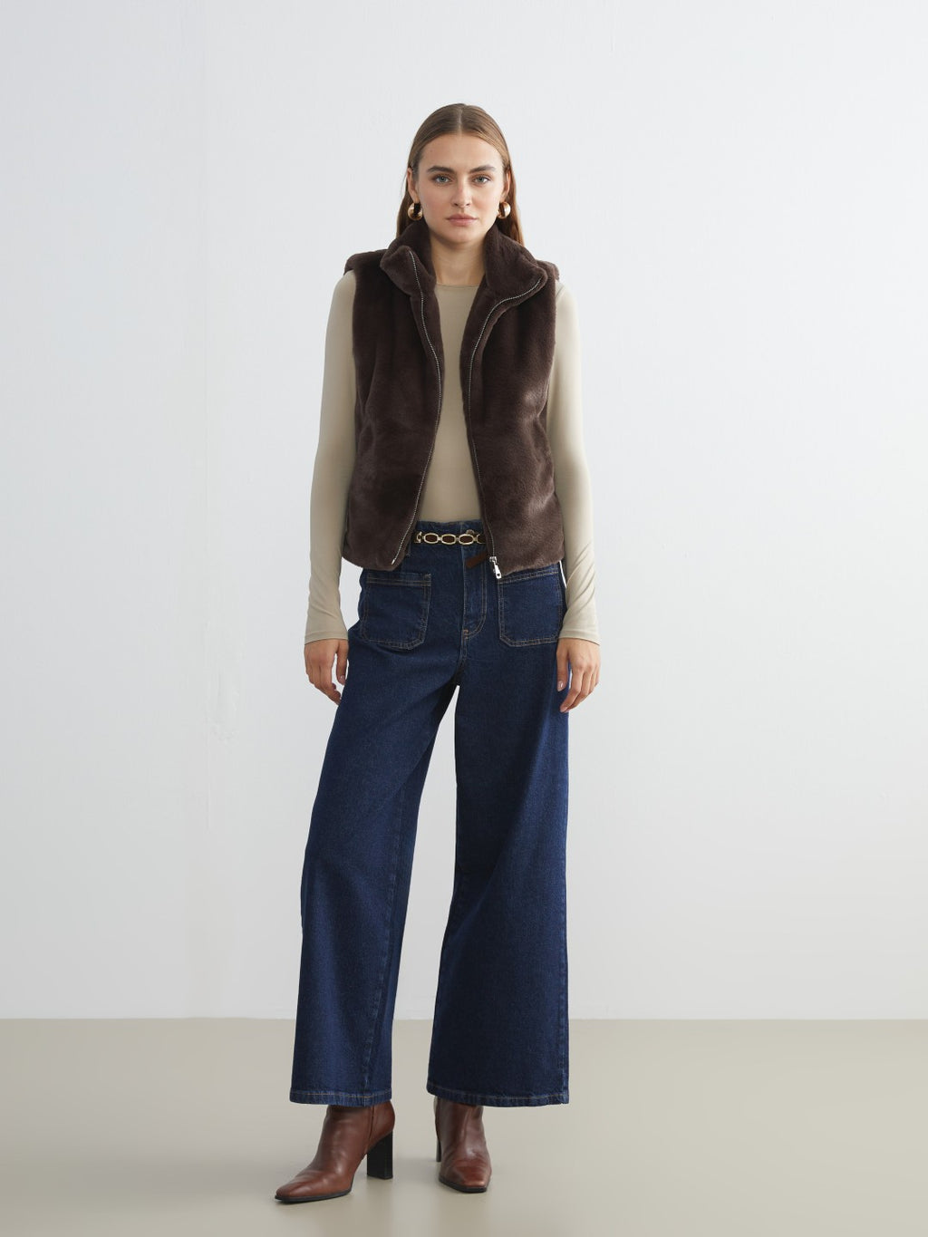 LCW Vision Stand Collar Women Fur Vest