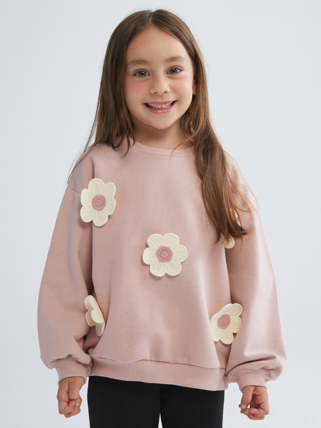 LCW Kids Pink Floral Patterned Girls Sweatshirt