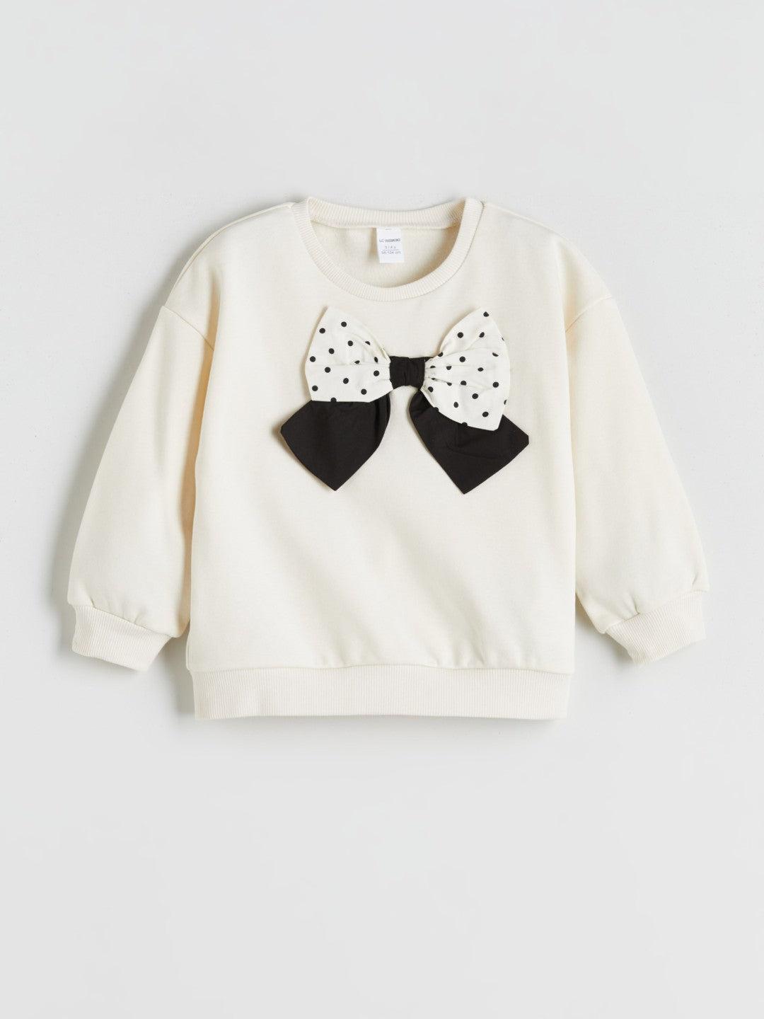 LCW Kids Ecru Crew Neck Bow Detailed Girls Sweatshirt