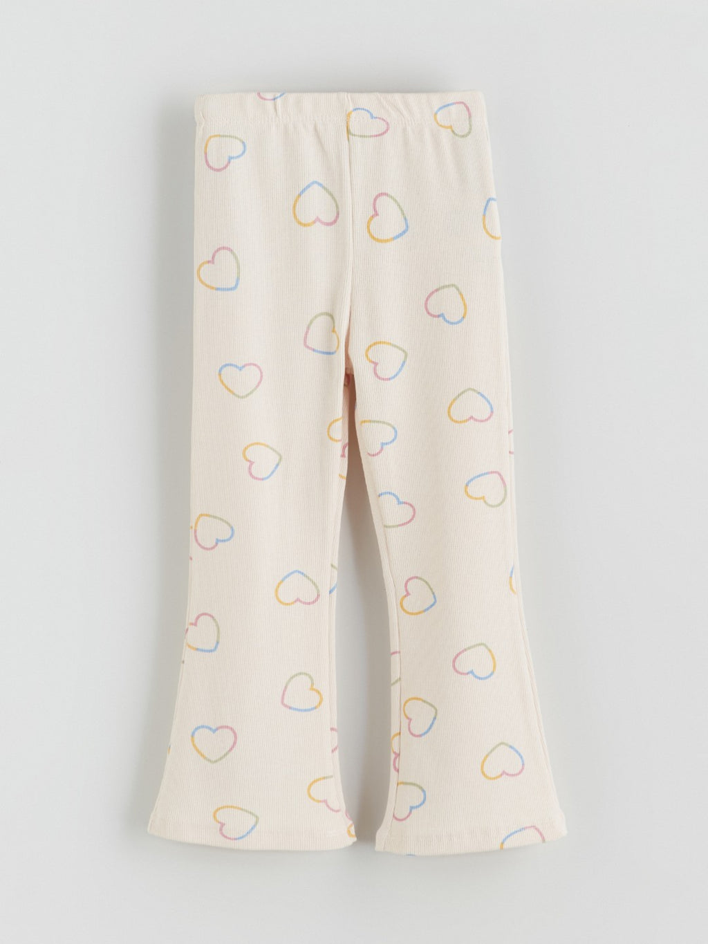 LCW Kids Ecru Elastic Waist Heart Printed Girls Leggings