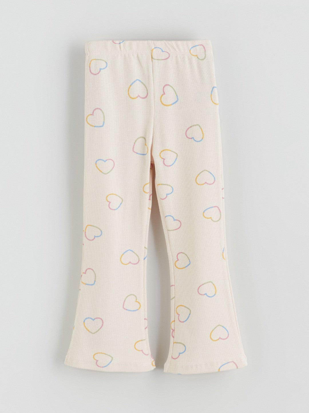 LCW Kids Ecru Elastic Waist Heart Printed Girls Leggings