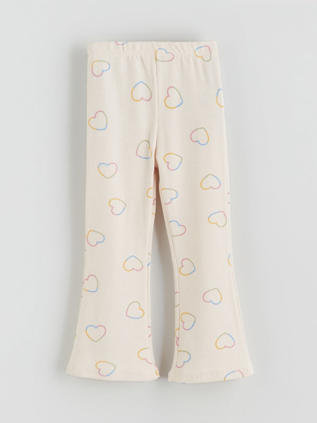 LCW Kids Ecru Elastic Waist Heart Printed Girls Leggings Hover Image