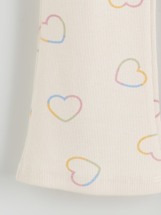 LCW Kids Ecru Elastic Waist Heart Printed Girls Leggings Main Image