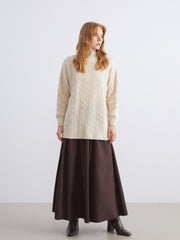 LCW Modest Navy Blue Waist Zippered Pleated Flared Skirt