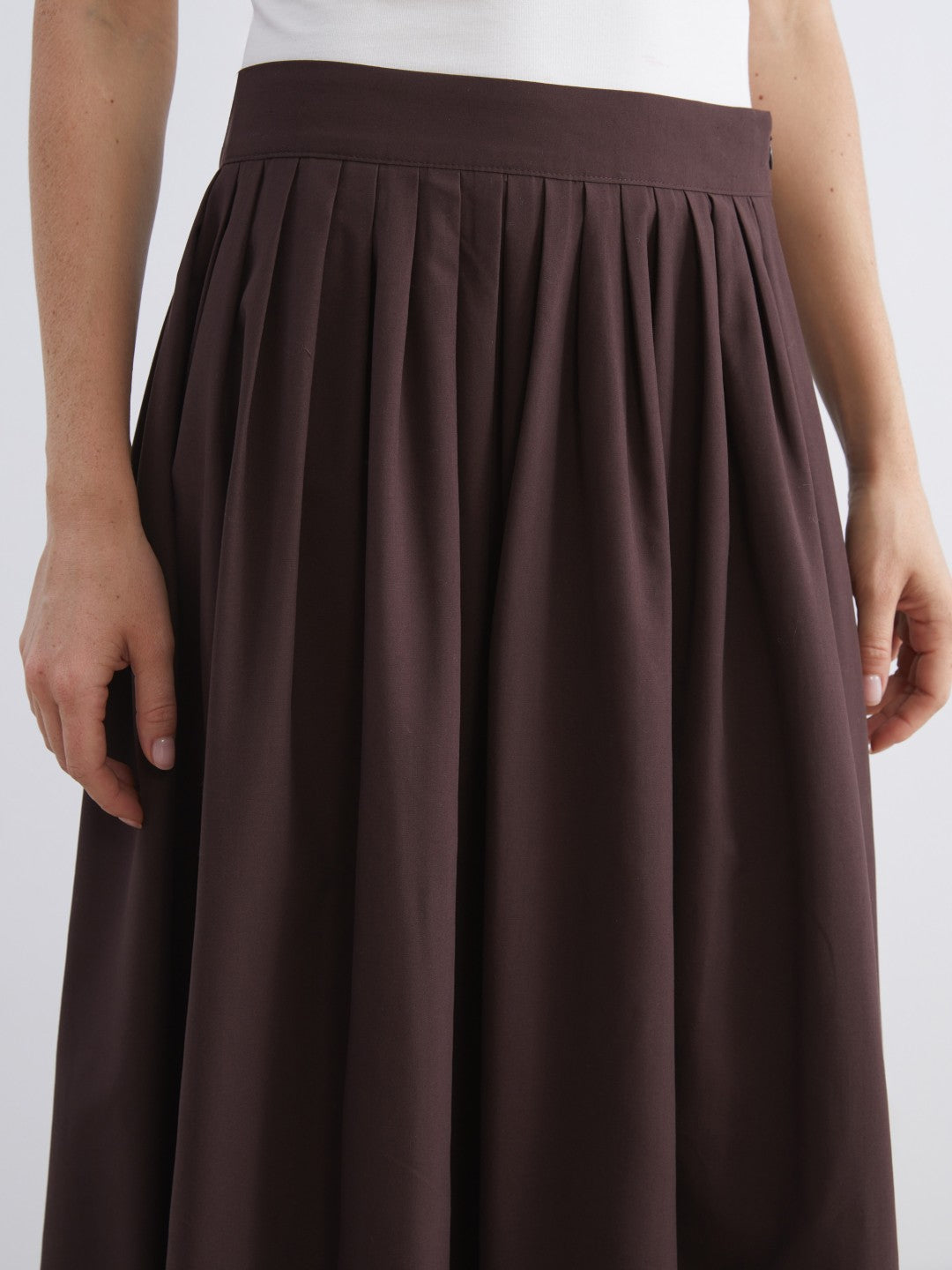 LCW Modest Navy Blue Waist Zippered Pleated Flared Skirt