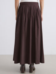 LCW Modest Navy Blue Waist Zippered Pleated Flared Skirt