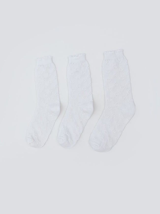 LCW Eco White Patterned Girls Ankle Socks 3-Pack Hover Image