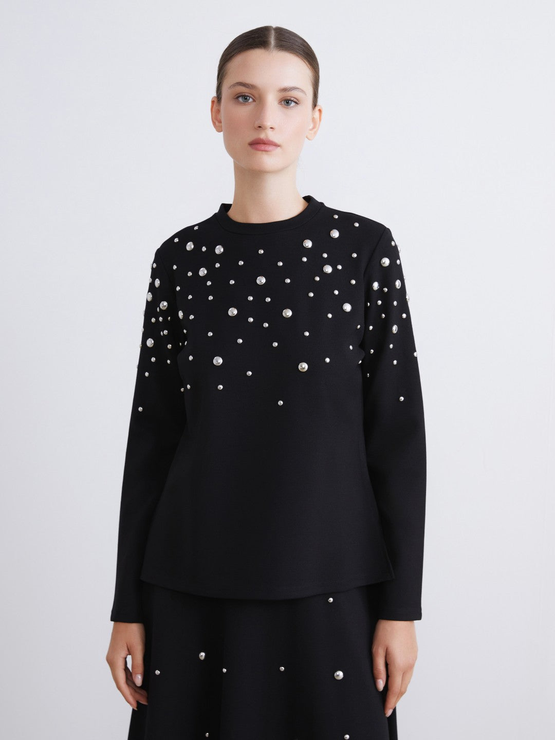 Raşit Bağzibağli X Lc Waikiki Black Stand Collar Metal Applique Women Sweatshirt Tunic