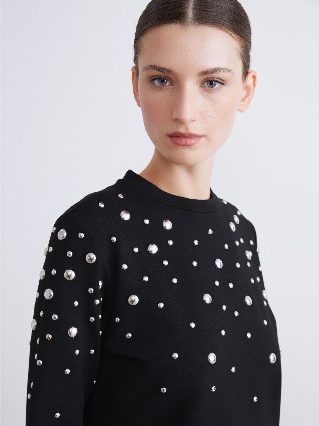 Raşit Bağzibağli X Lc Waikiki Black Stand Collar Metal Applique Women Sweatshirt Tunic