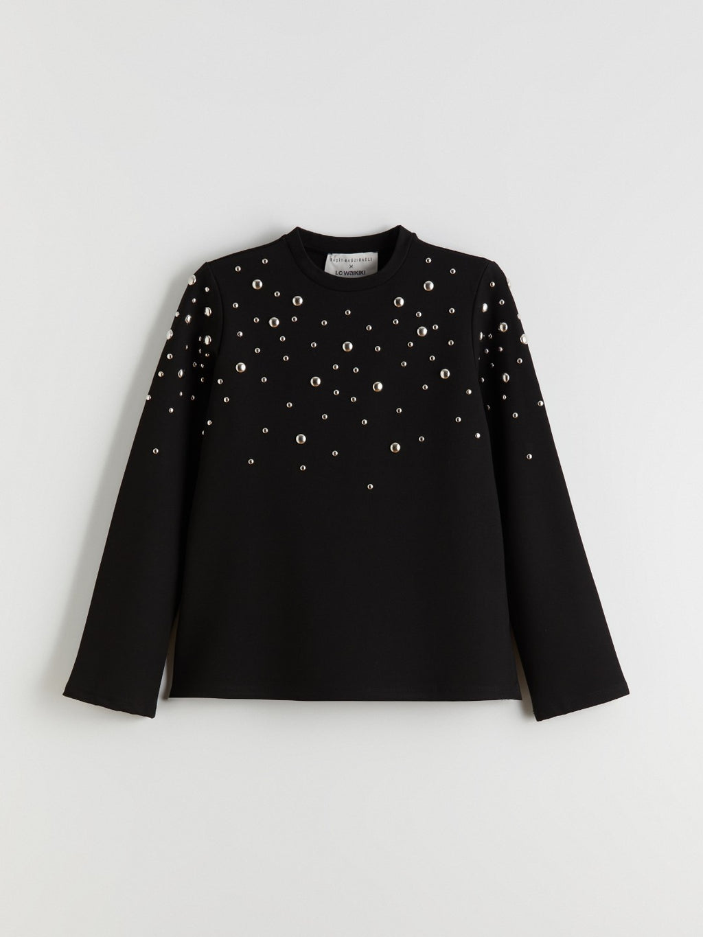 Raşit Bağzibağli X Lc Waikiki Black Stand Collar Metal Applique Women Sweatshirt Tunic