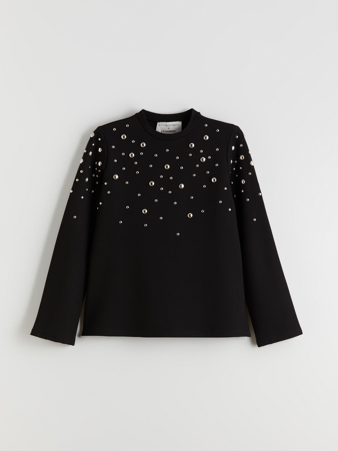 Raşit Bağzibağli X Lc Waikiki Black Stand Collar Metal Applique Women Sweatshirt Tunic