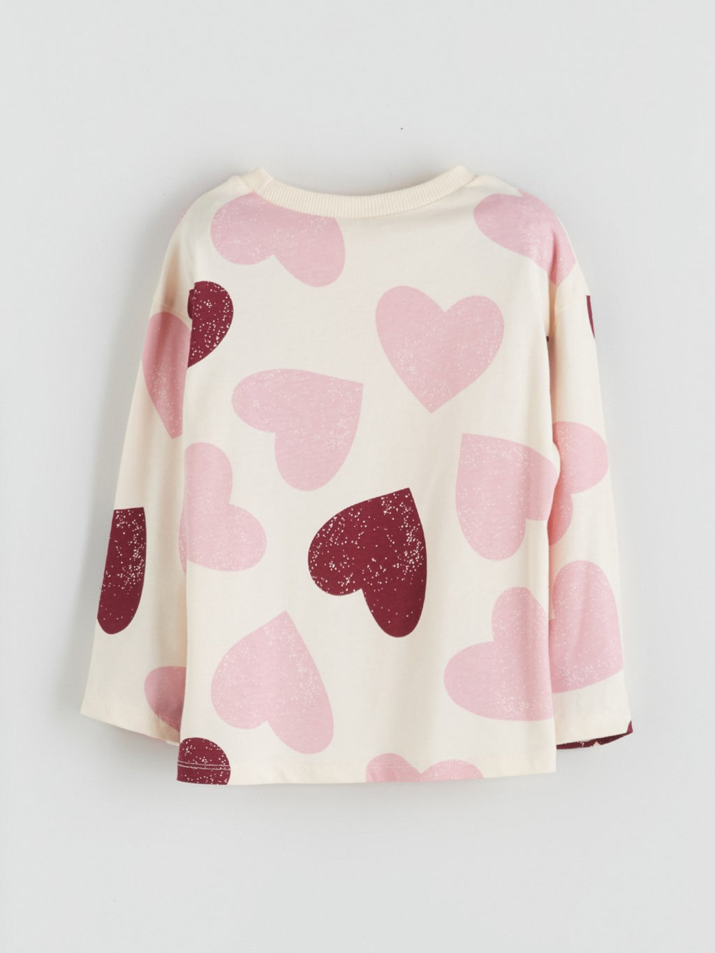LCW Baby Ecru Crew Neck Heart Printed Girls T-Shirt