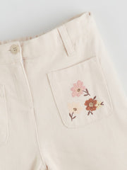 LCW Kids Ecru Elastic Waist Floral GirlS Trousers