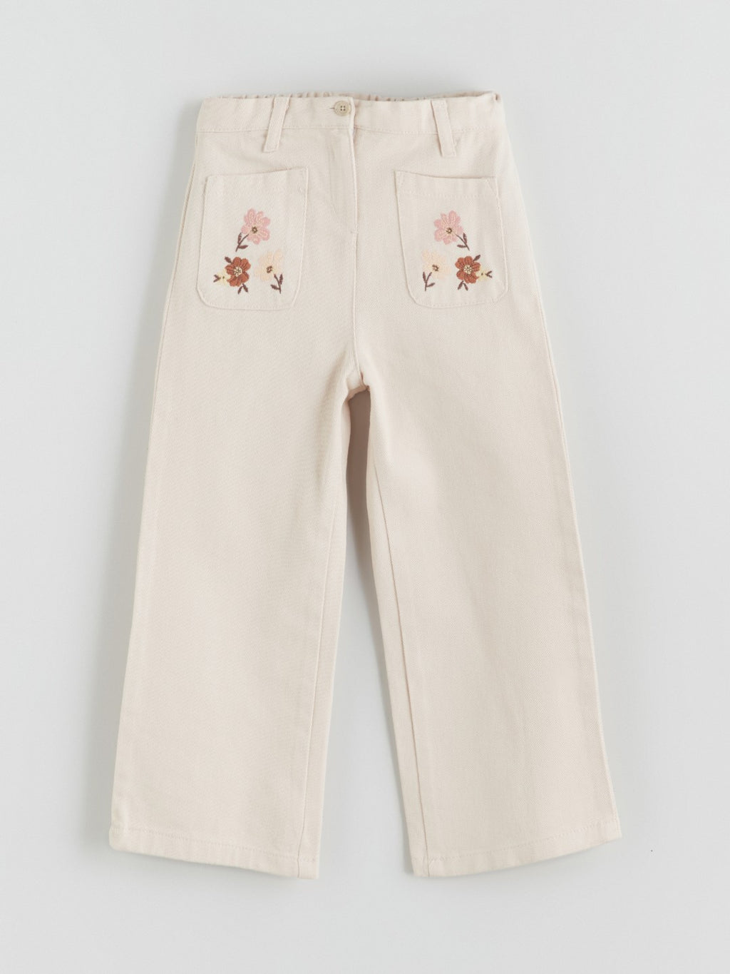 LCW Kids Ecru Elastic Waist Floral GirlS Trousers