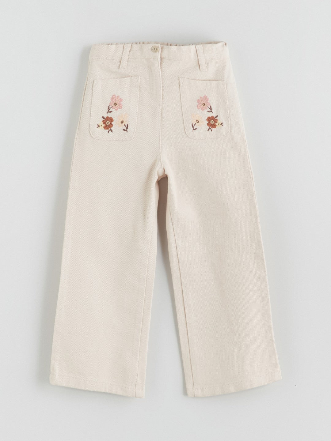 LCW Kids Ecru Elastic Waist Floral GirlS Trousers