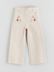 LCW Kids Ecru Elastic Waist Floral GirlS Trousers