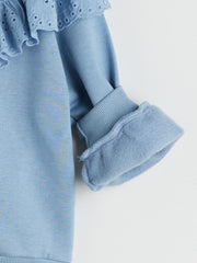 LCW Kids Blue Crew Neck Ruffle Girls Sweatshirt