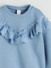 LCW Kids Blue Crew Neck Ruffle Girls Sweatshirt