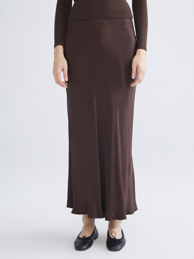 Xside Brown Elastic Waist Flounce Satin Skirt Main Image