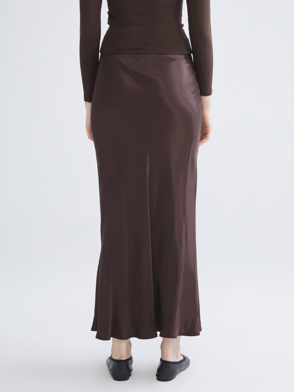 Xside Brown Elastic Waist Flounce Satin Skirt