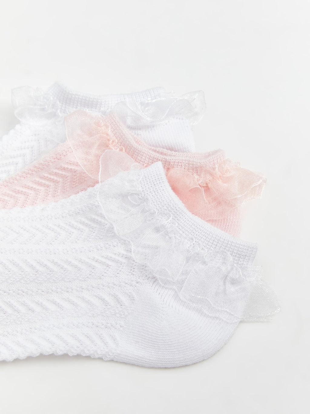 LCW Kids Ecru Lace Detailed Girls Booties Socks 3-Pack