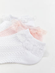 LCW Kids Ecru Lace Detailed Girls Booties Socks 3-Pack