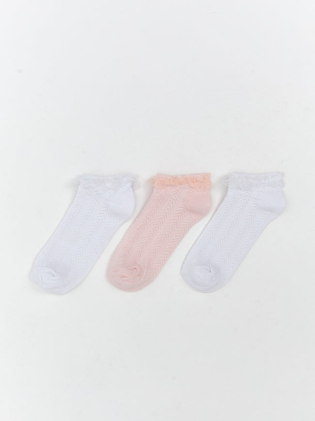 LCW Kids Ecru Lace Detailed Girls Booties Socks 3-Pack Main Image