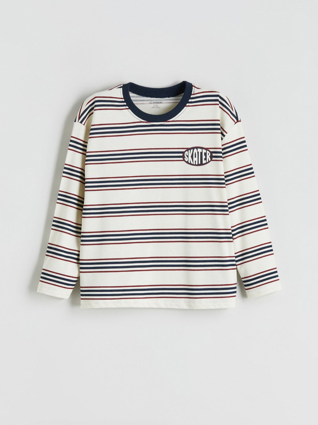 LCW Kids Beige Crew Neck Striped Long Sleeve BoyS T-Shirt