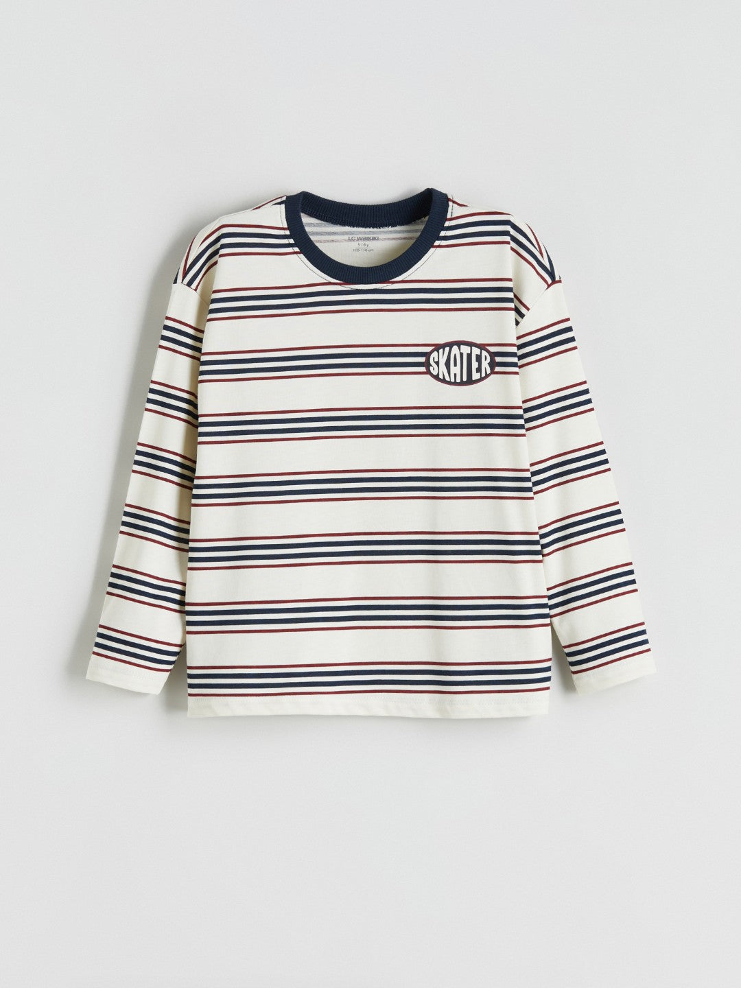 LCW Kids Beige Crew Neck Striped Long Sleeve BoyS T-Shirt