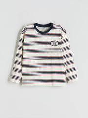 LCW Kids Beige Crew Neck Striped Long Sleeve BoyS T-Shirt