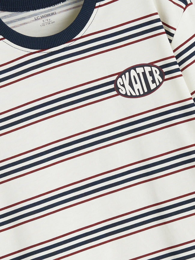 LCW Kids Beige Crew Neck Striped Long Sleeve BoyS T-Shirt Main Image