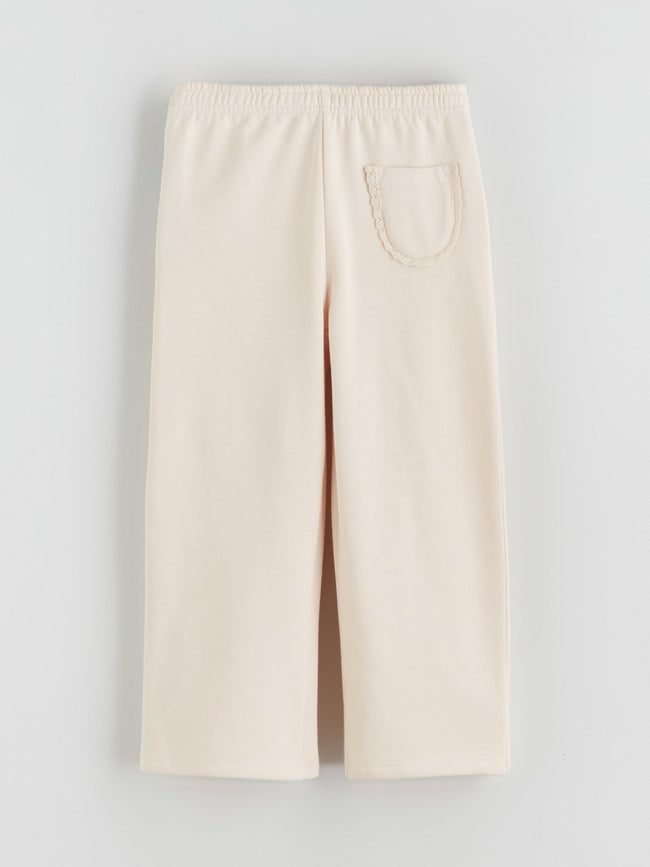 LCW Kids Beige Elastic Waist Basic Girls Tracksuit Bottoms Hover Image