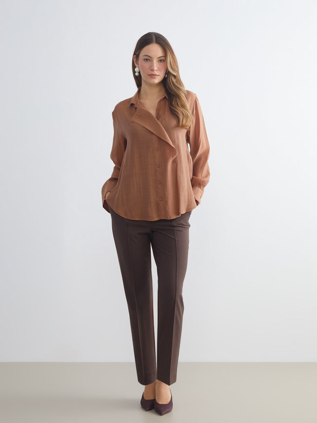 LCW Classic Beige Plus Size Double Breasted Collar Women Shirt Tunic Main Image