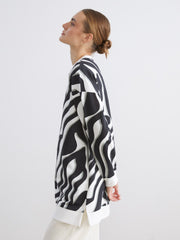 LCW Modest Black Plus Size Crew Neck Patterned Women Sweatshirt Tunic