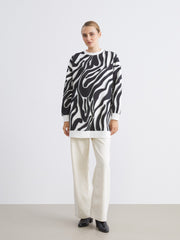 LCW Modest Black Plus Size Crew Neck Patterned Women Sweatshirt Tunic