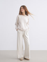 Xside Beige Elastic Waist Wide Leg Women Tracksuit Bottoms