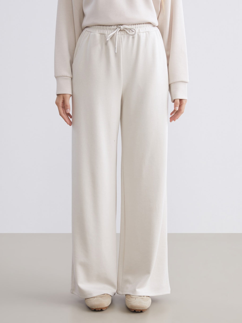 Xside Beige Elastic Waist Wide Leg Women Tracksuit Bottoms