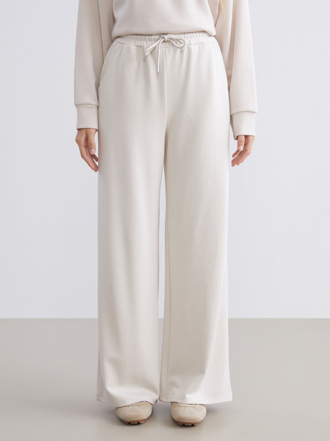 Xside Beige Elastic Waist Wide Leg Women Tracksuit Bottoms Main Image