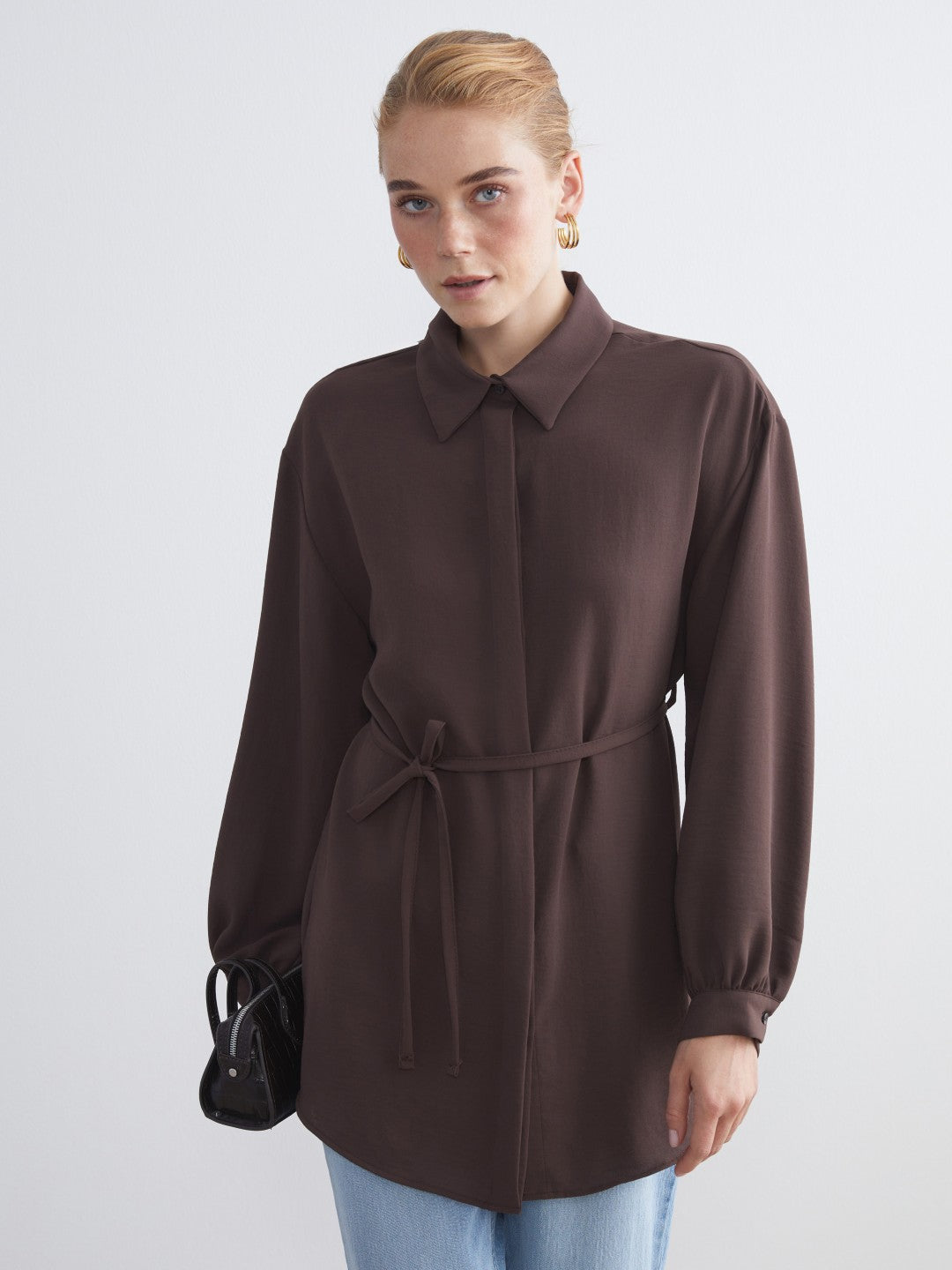 LCW Modest Brown Oversize Women Shirt Tunic