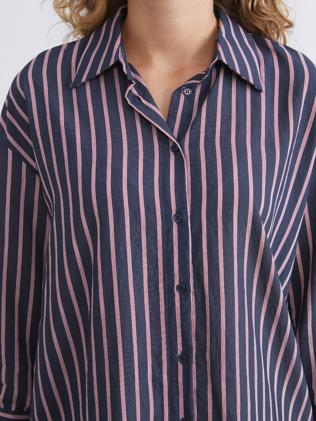 LCW Modest Navy Blue Striped Oversize Women Shirt Tunic