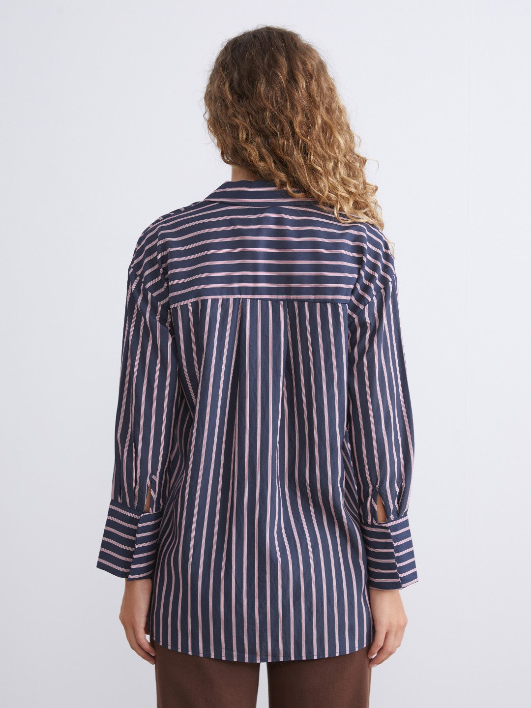 LCW Modest Navy Blue Striped Oversize Women Shirt Tunic