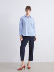 LCW Classic Blue Shiny Stone Poplin Women Shirt