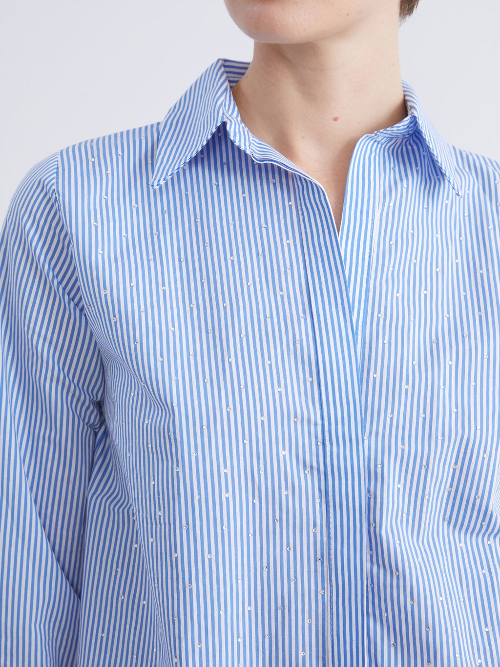 LCW Classic Blue Shiny Stone Poplin Women Shirt